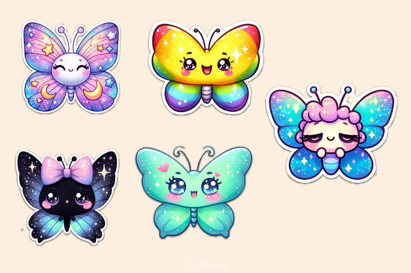 Kawaii Butterfly Stickers Sticker Clipart Bundle - CraftNest - Digital Crafting and Art