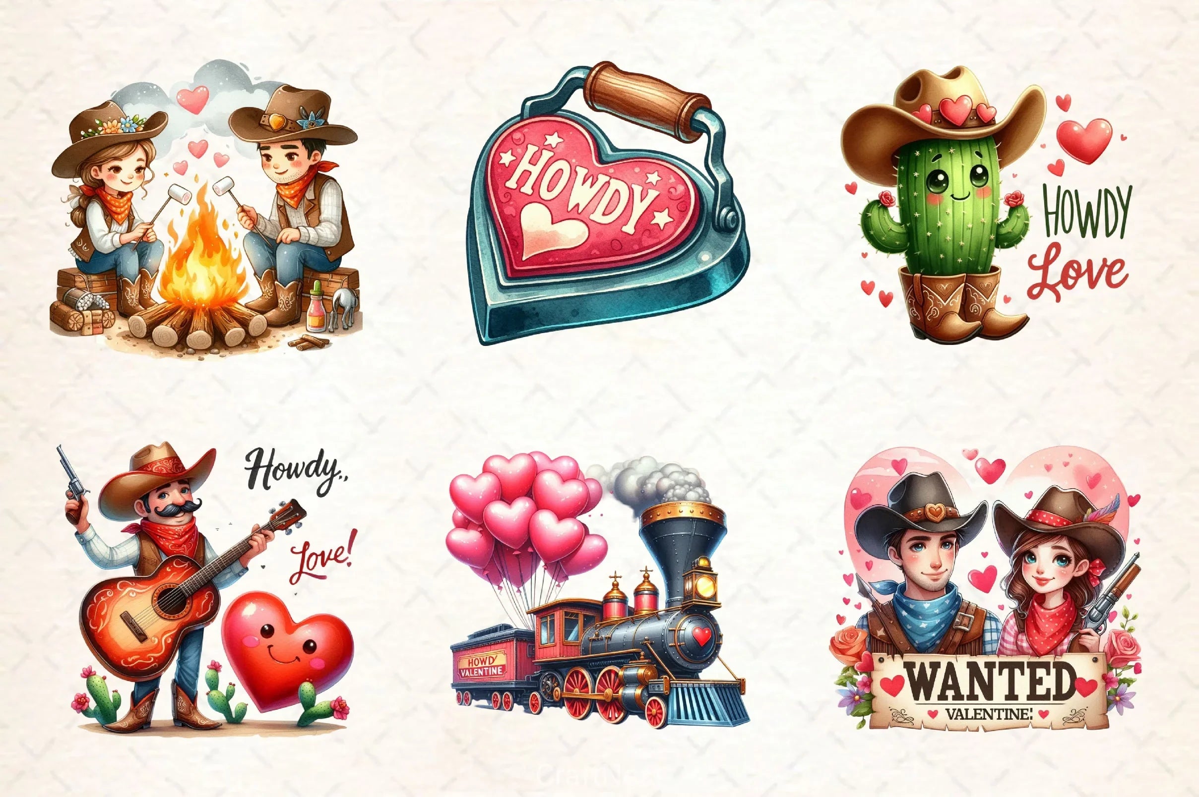 Retro Howdy Western Valentines Day Clipart Bundle 4 - CraftNest - Digital Crafting and Art