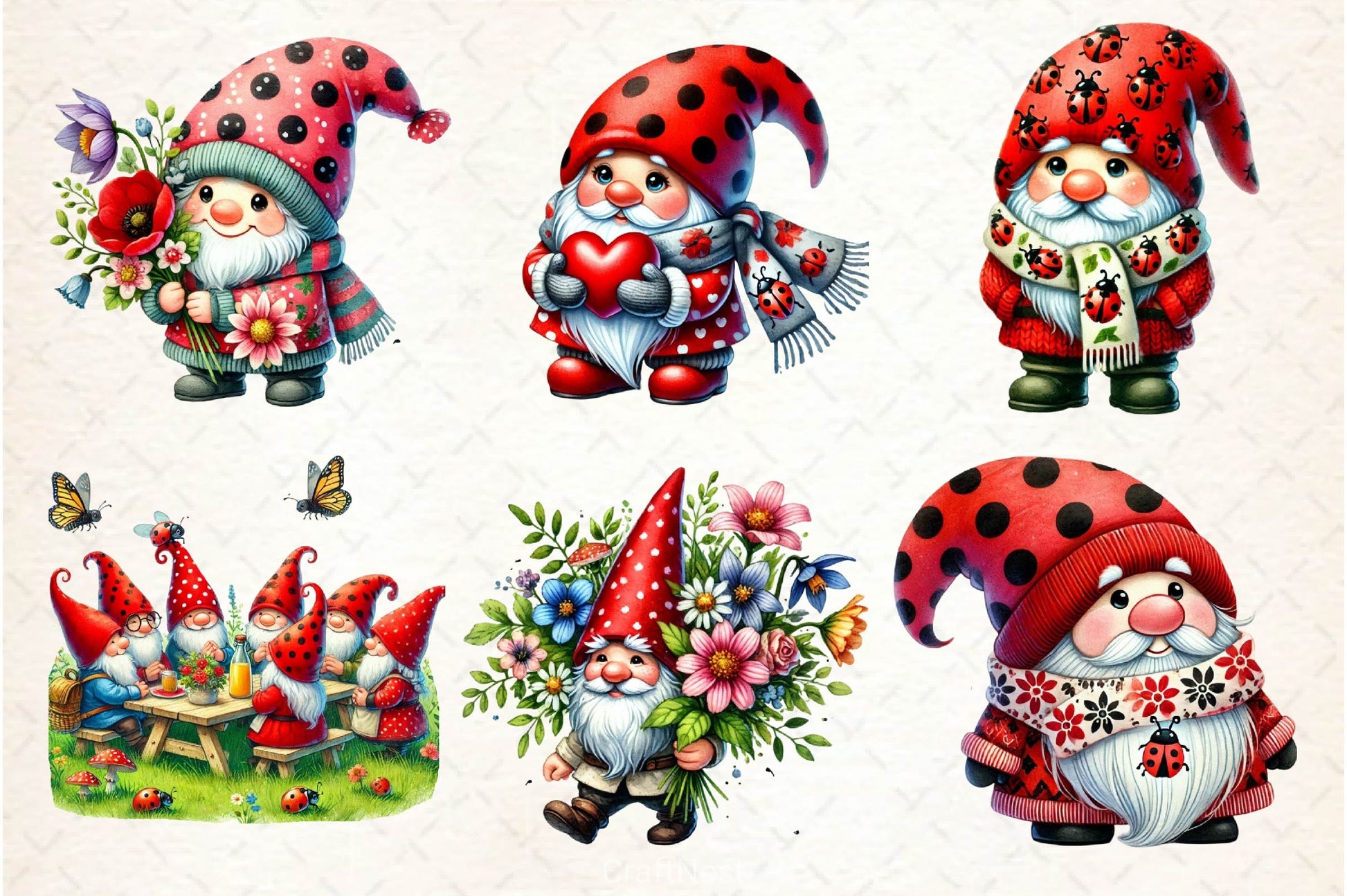 Ladybug Gnomes Clipart Bundle 2 - CraftNest - Digital Crafting and Art