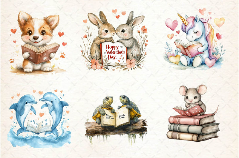 Valentines Animals Love Reading Clipart Bundle - CraftNest - Digital Crafting and Art