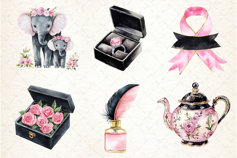 Black And Pink Mothers Day Clipart Bundle - CraftNest - Digital Crafting and Art