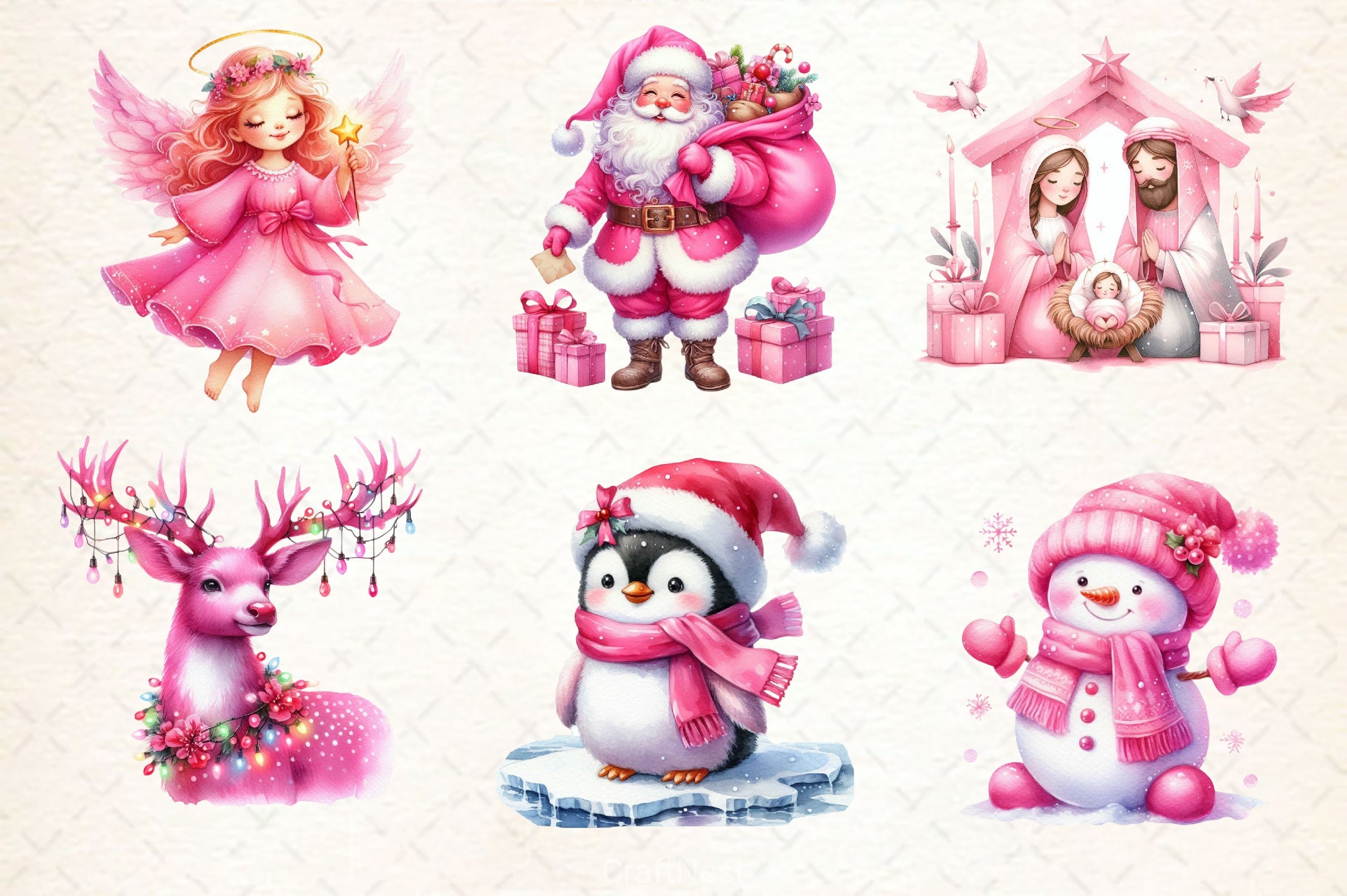 Pink Happy Christmas Clipart Bundle 1 - CraftNest - Digital Crafting and Art