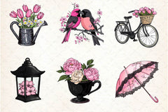 Black & Pink Spring Clipart Bundle 2 - CraftNest - Digital Crafting and Art