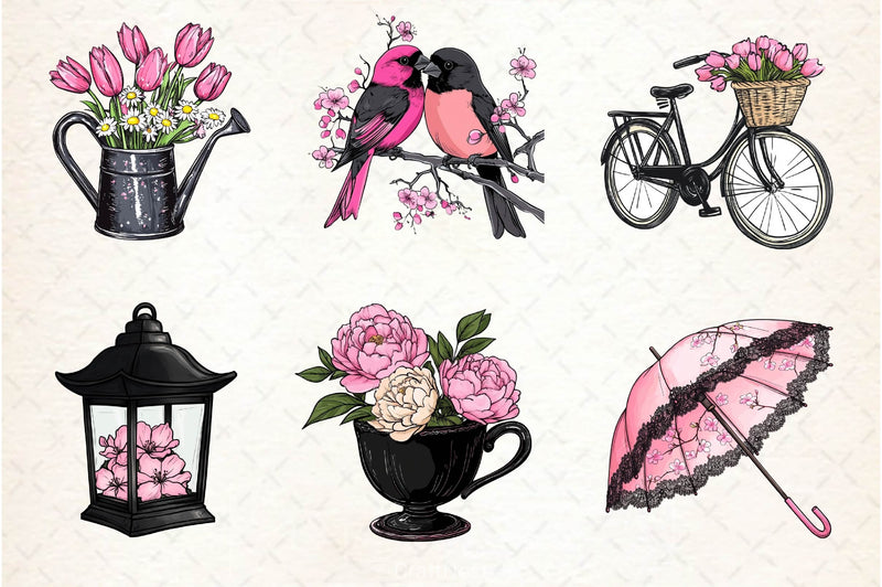 Black & Pink Spring Clipart Bundle 2 - CraftNest - Digital Crafting and Art