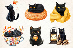 Fall Autumn Black Cat Clipart Bundle - CraftNest - Digital Crafting and Art