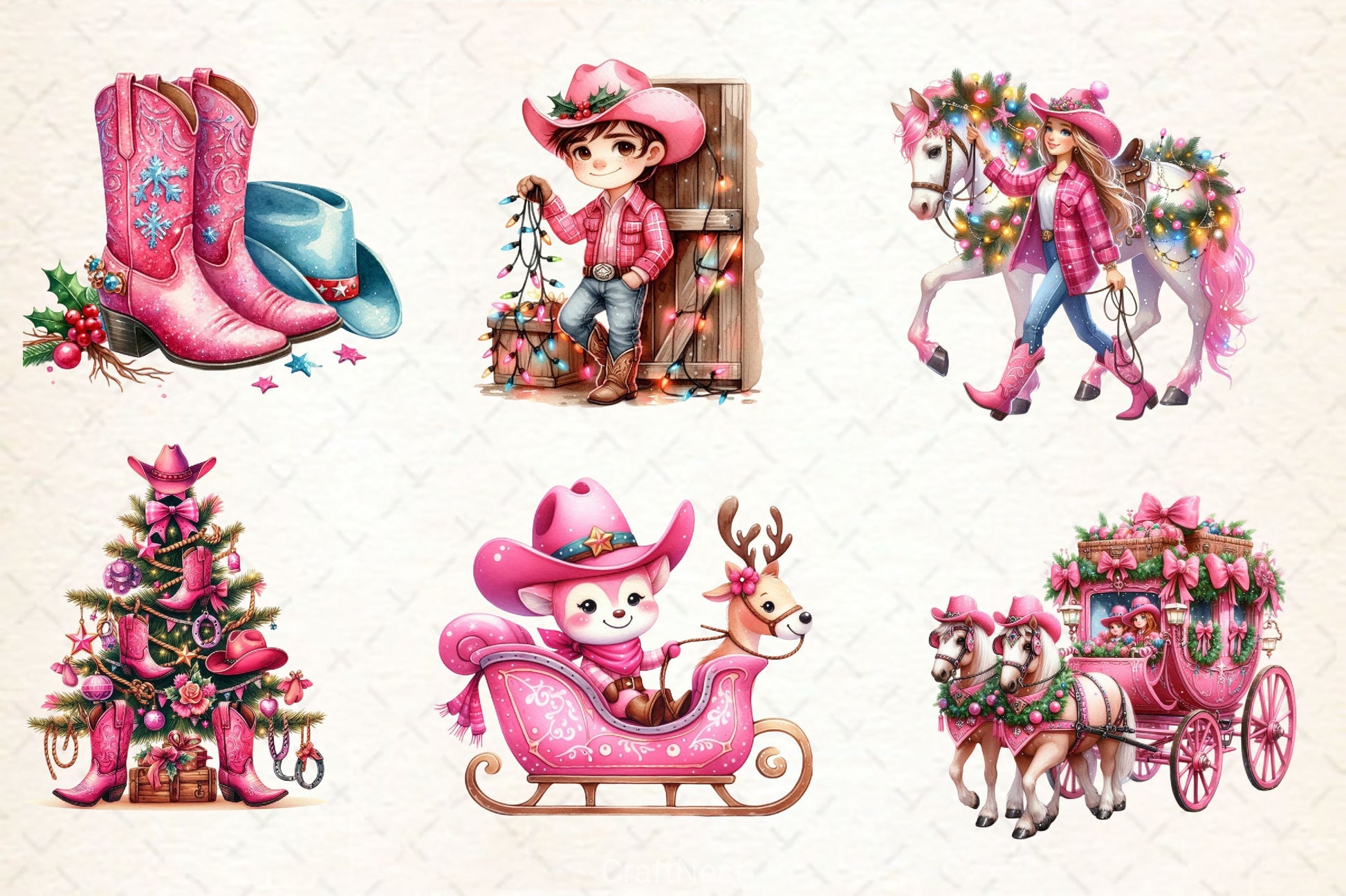 Pink Christmas Cowboy Clipart Bundle 2 - CraftNest - Digital Crafting and Art