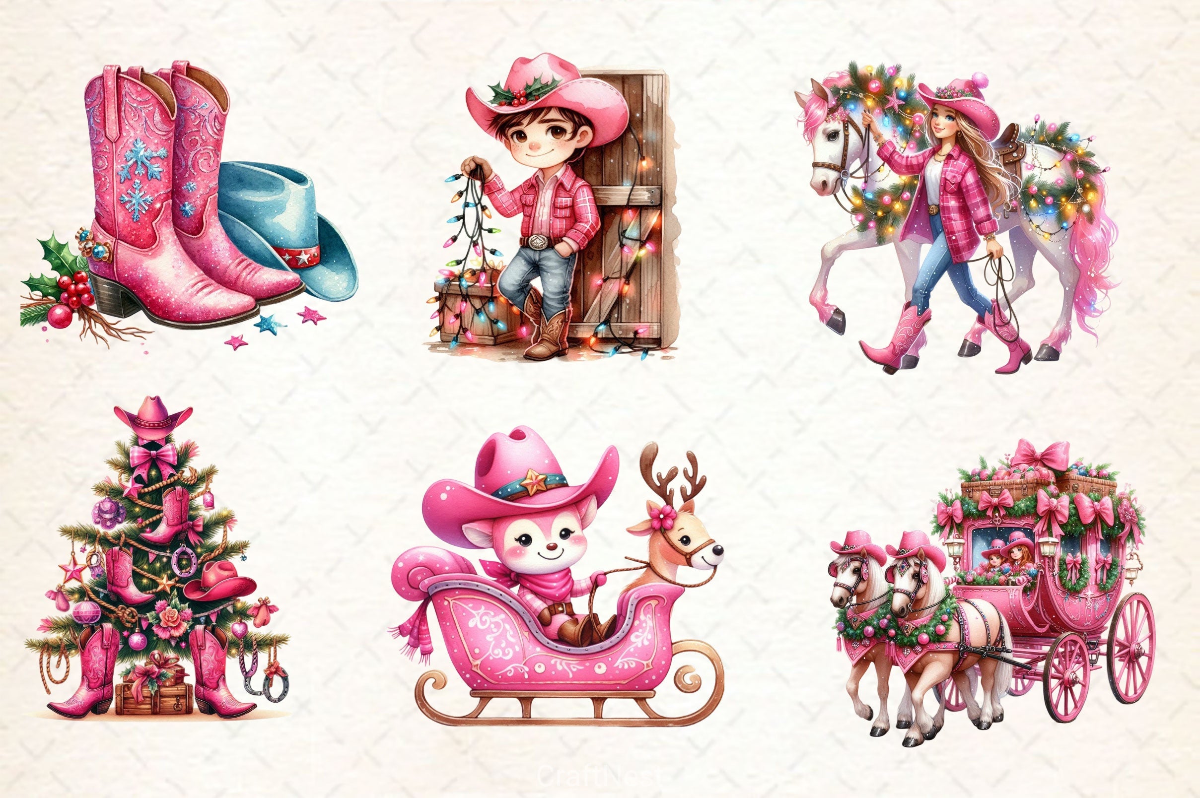 Pink Christmas Cowboy Clipart Bundle 2 - CraftNest - Digital Crafting and Art