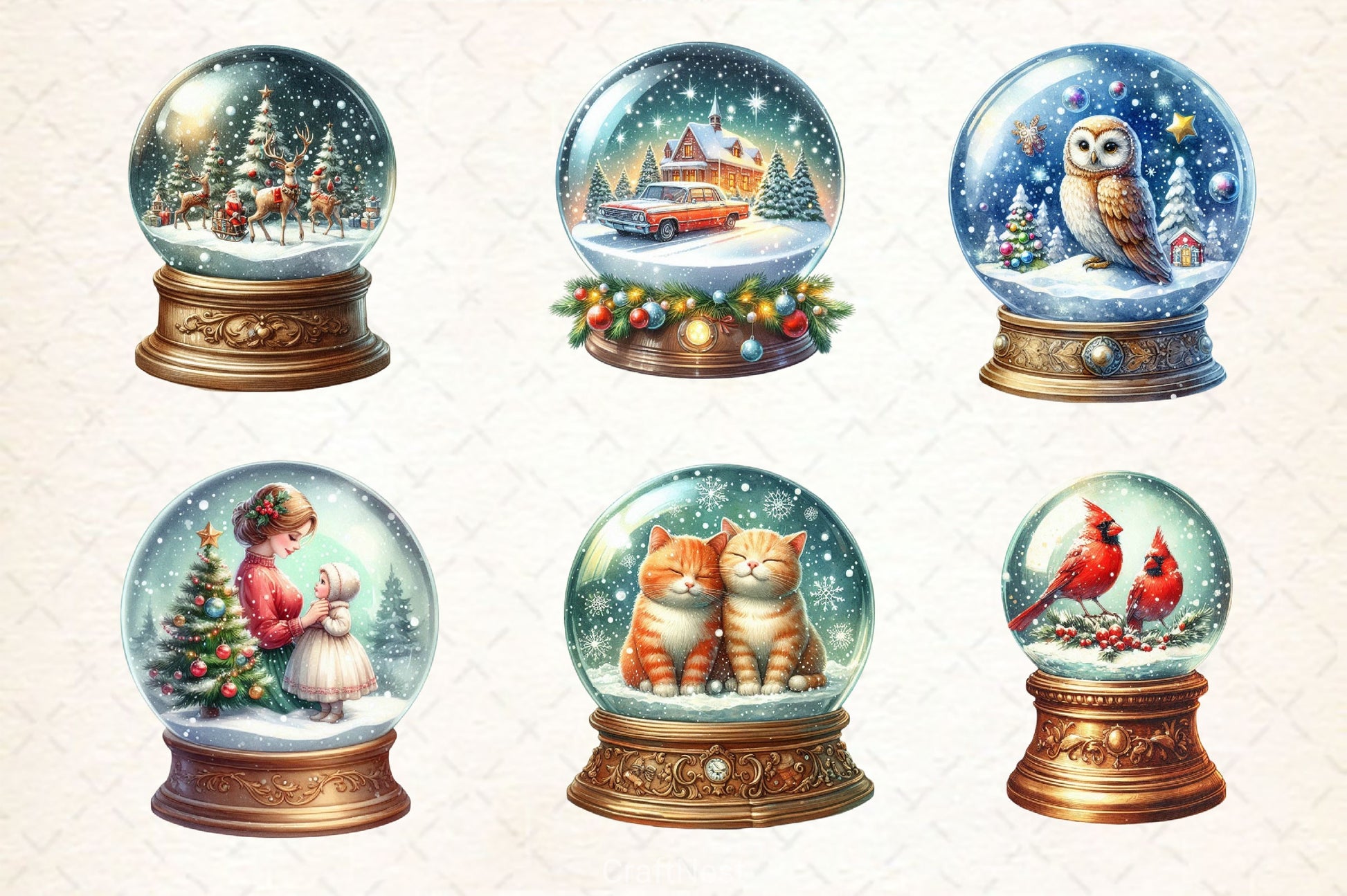 Vintage Christmas Snow Globe Clipart Bundle - CraftNest - Digital Crafting and Art