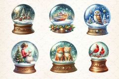 Vintage Christmas Snow Globe Clipart Bundle - CraftNest - Digital Crafting and Art