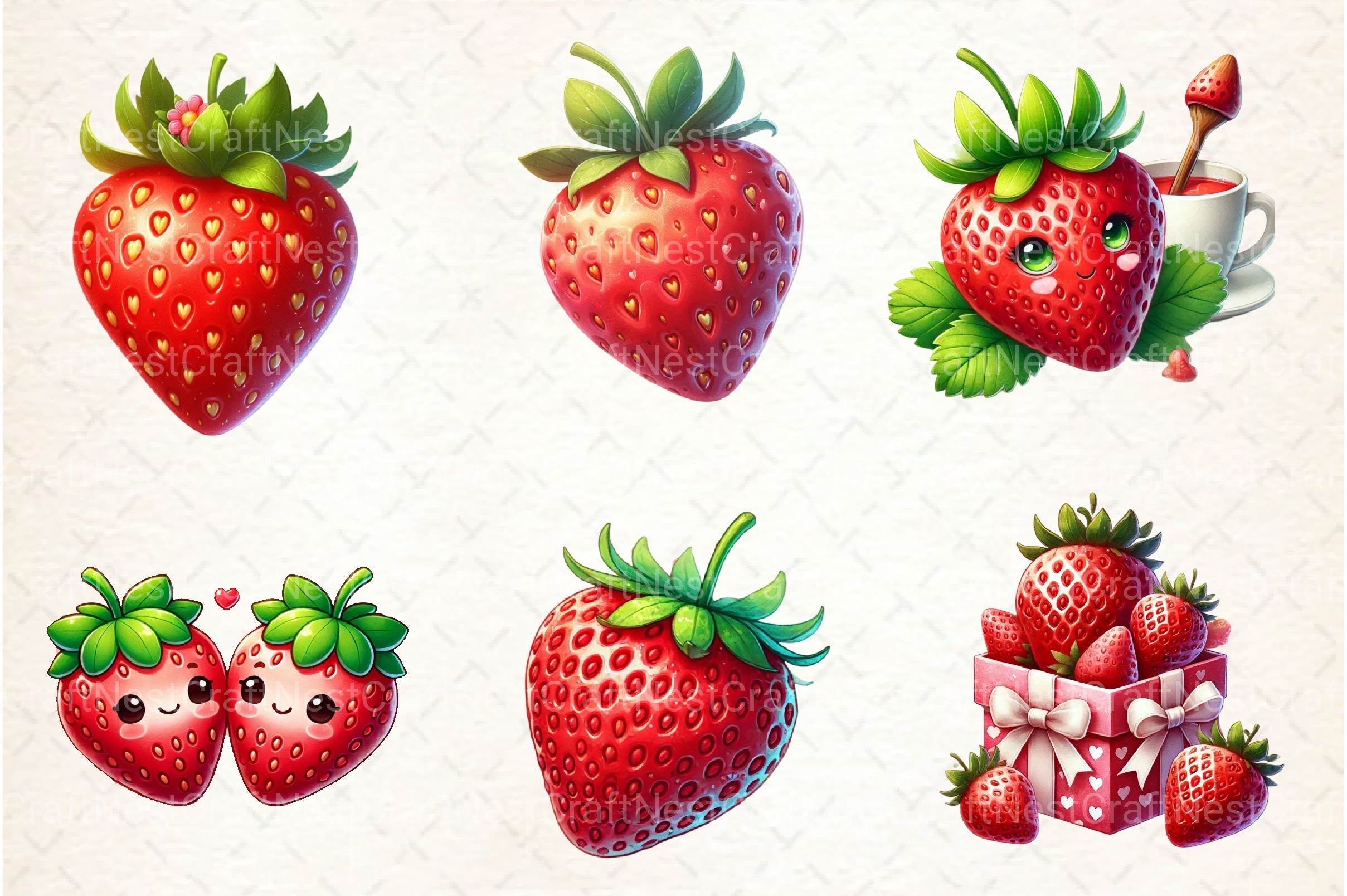 Valentine Strawberry Clipart Bundle 3 - CraftNest - Digital Crafting and Art