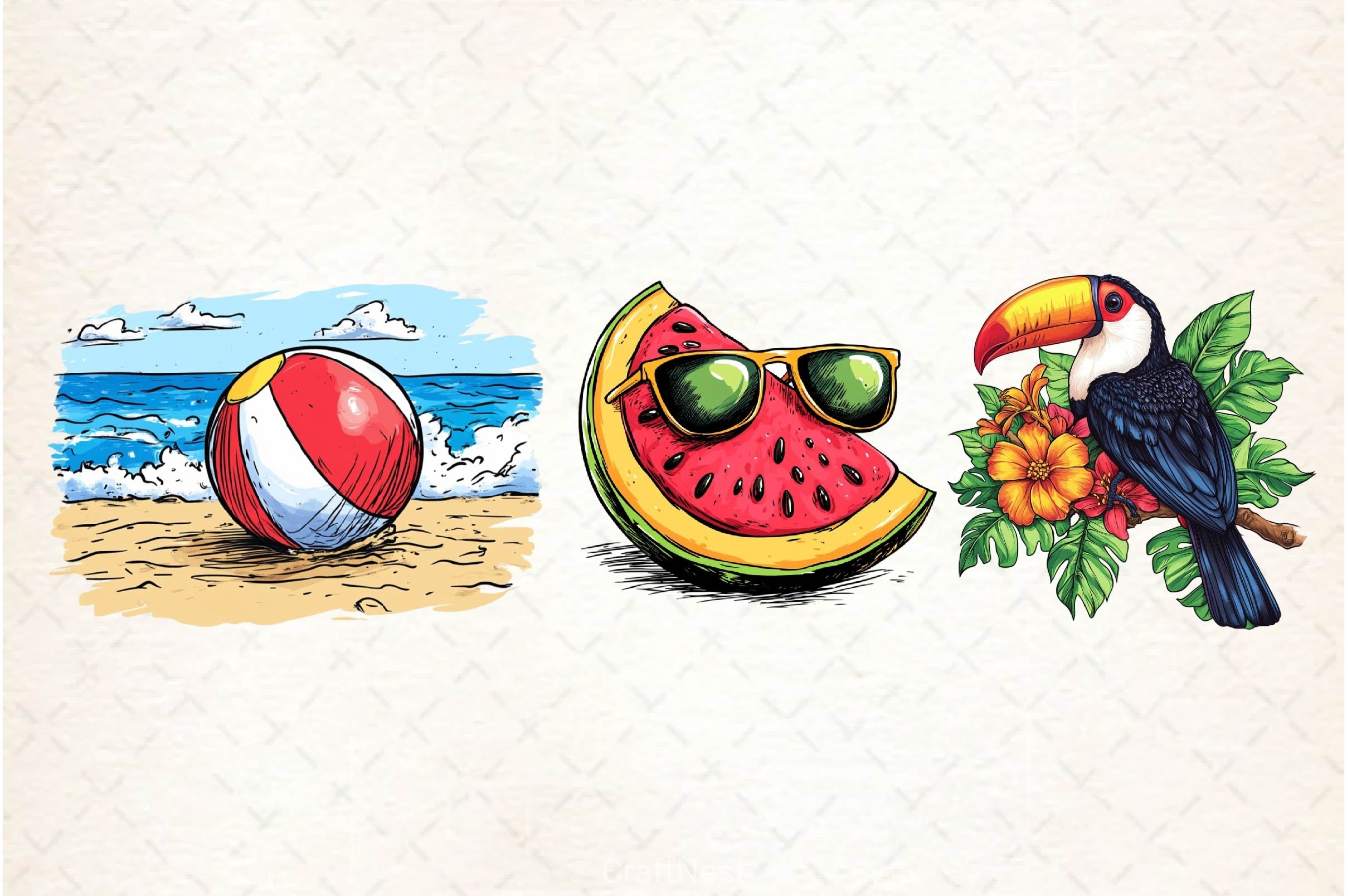 Tropical Summer Vacation Beach Clipart Bundle - CraftNest - Digital Crafting and Art