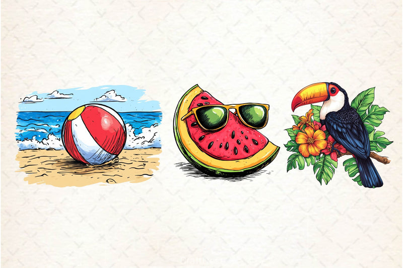 Tropical Summer Vacation Beach Clipart Bundle - CraftNest - Digital Crafting and Art