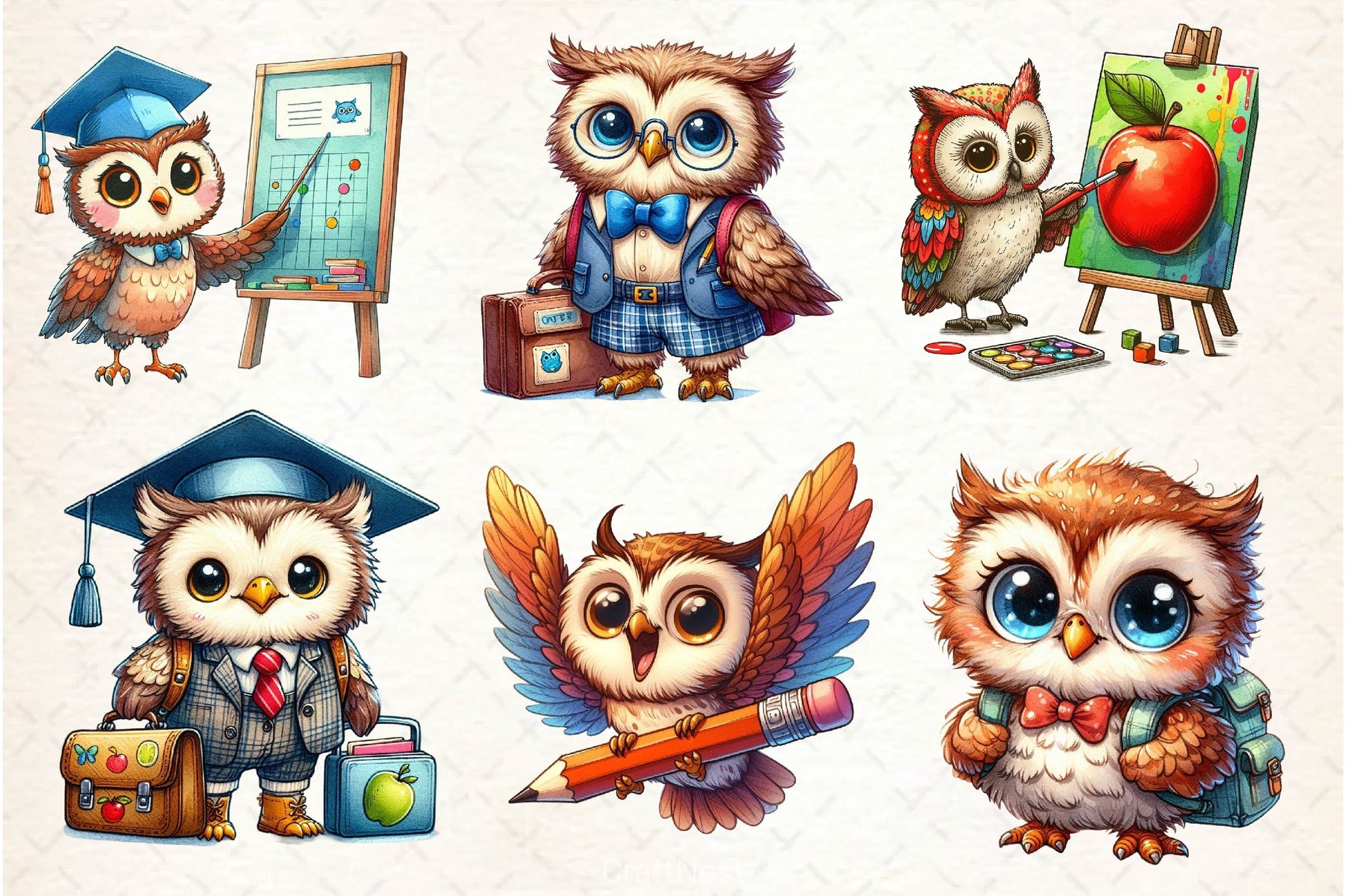 Back To School Owl Clipart Bundle - CraftNest - Digital Crafting and Art