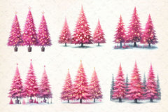 Pink Christmas Trees Clipart Bundle - CraftNest - Digital Crafting and Art