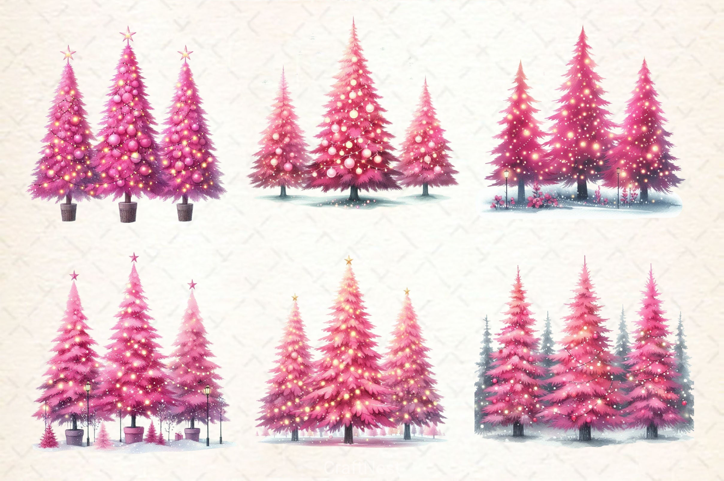 Pink Christmas Trees Clipart Bundle - CraftNest - Digital Crafting and Art