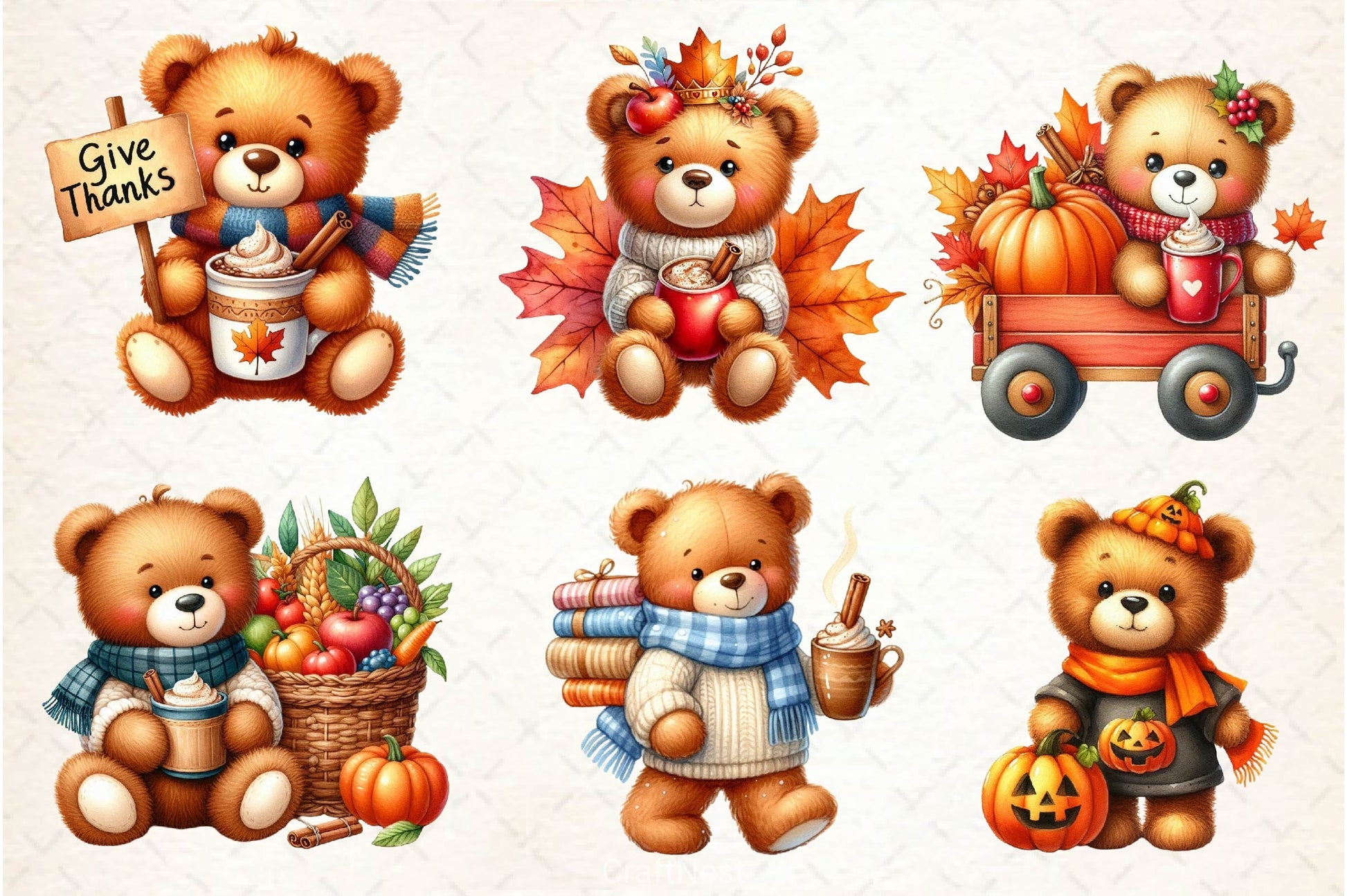 Autumn Teddy Bear Clipart Bundle 2 - CraftNest - Digital Crafting and Art