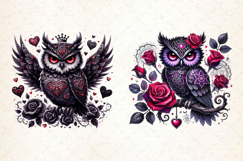 Valentine Gothic Owl Clipart Bundle - CraftNest - Digital Crafting and Art