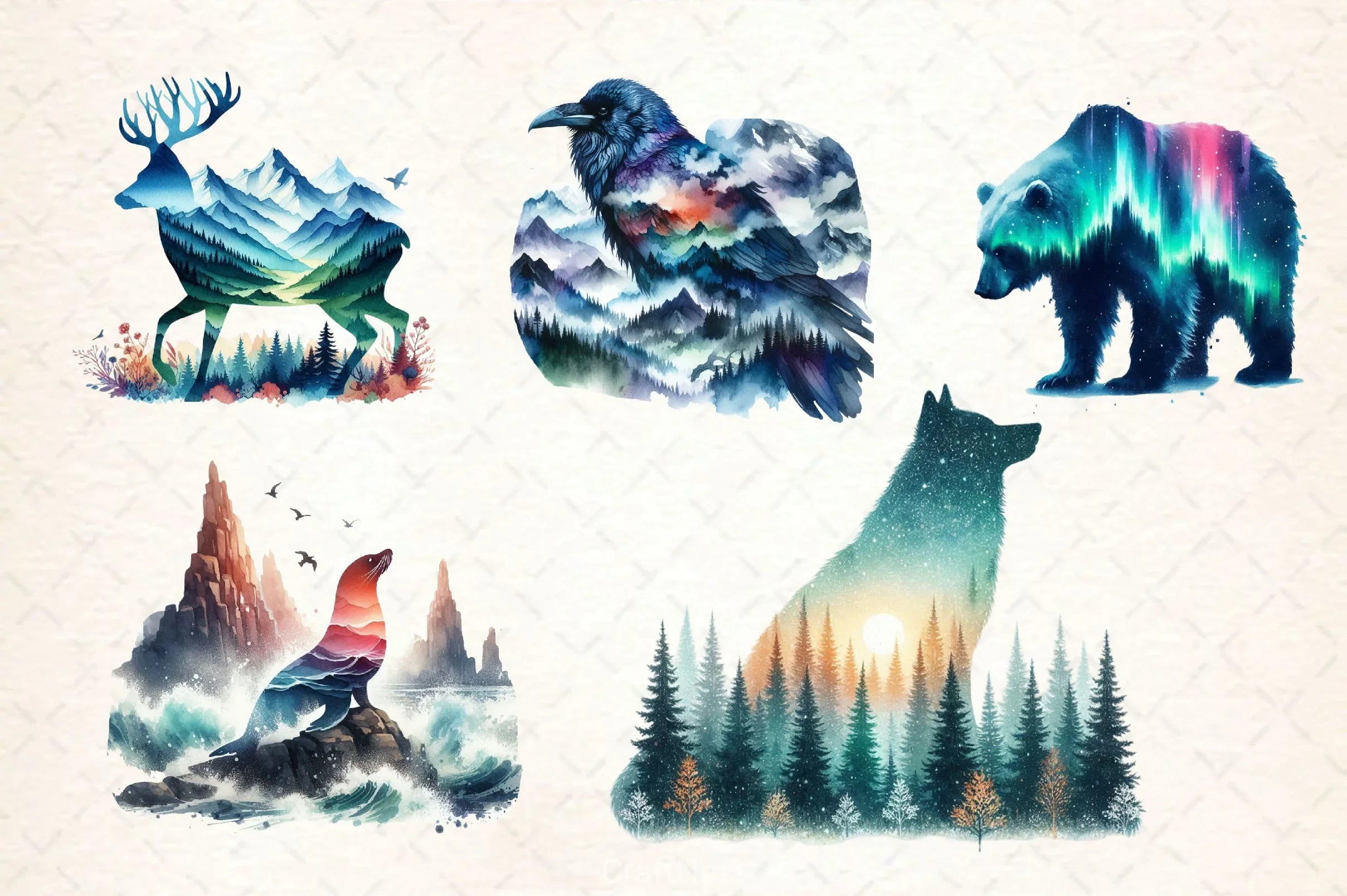 Double Exposure Animal Landscape Clipart Bundle - CraftNest - Digital Crafting and Art