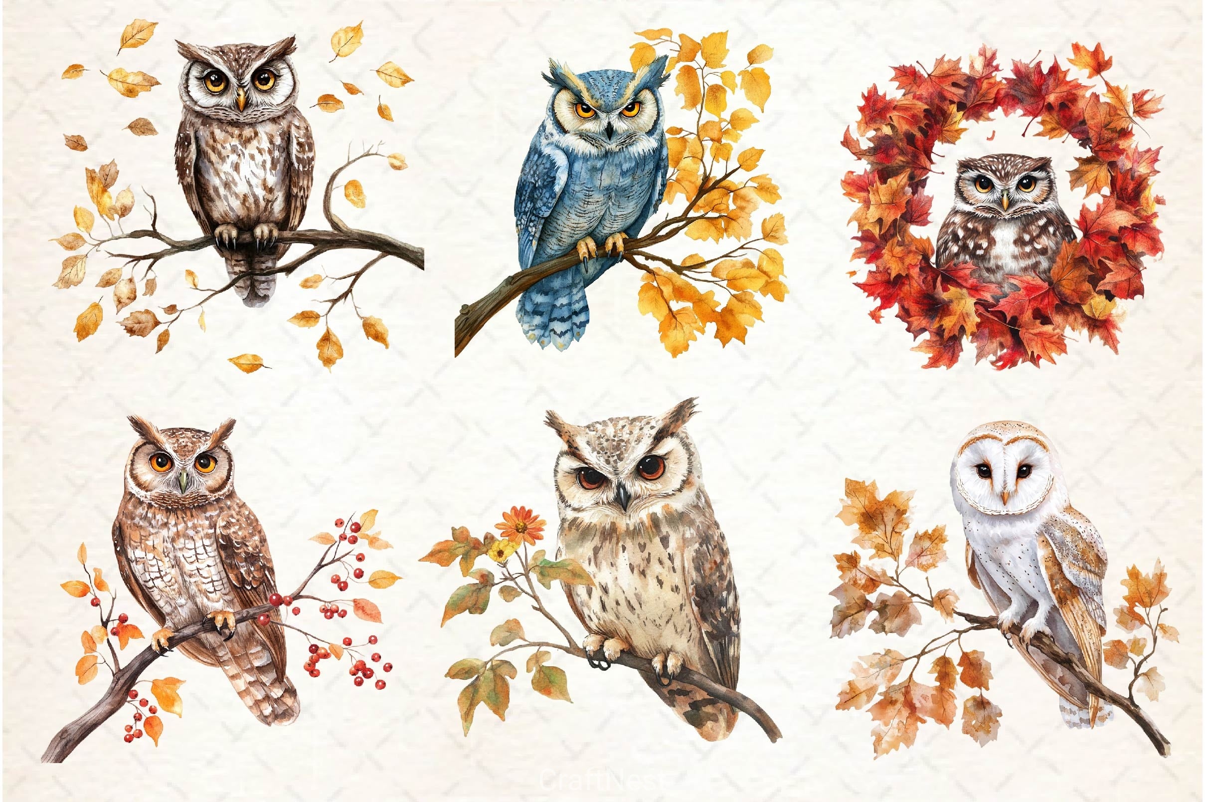 Autumn Owl Clipart Bundle 3 - CraftNest - Digital Crafting and Art