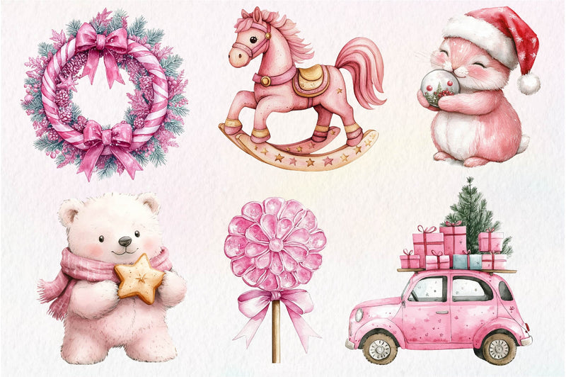Pink Happy Christmas Clipart Bundle - CraftNest - Digital Crafting and Art