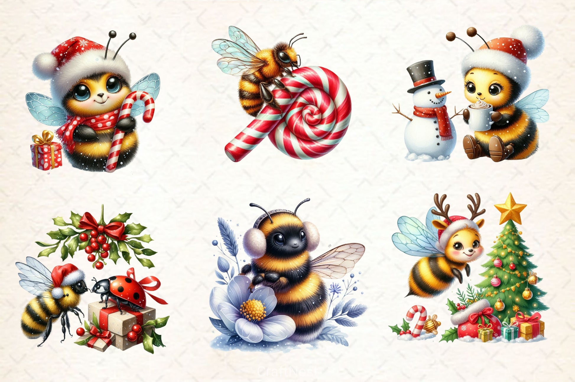 Christmas Bee Clipart Bundle - CraftNest - Digital Crafting and Art