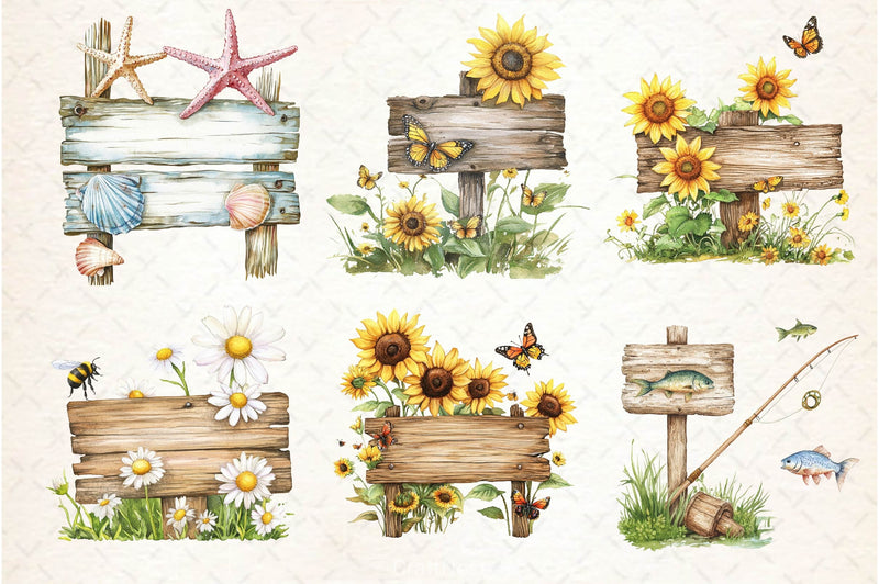 Summer Day Wooden Sign Clipart Bundle - CraftNest - Digital Crafting and Art