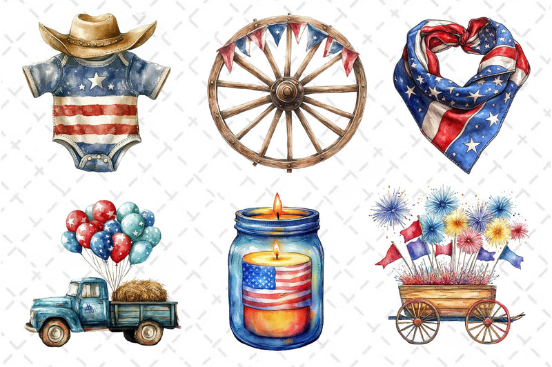 America Cowboy 4th Of July Clipart Bundle - CraftNest - Digital Crafting and Art
