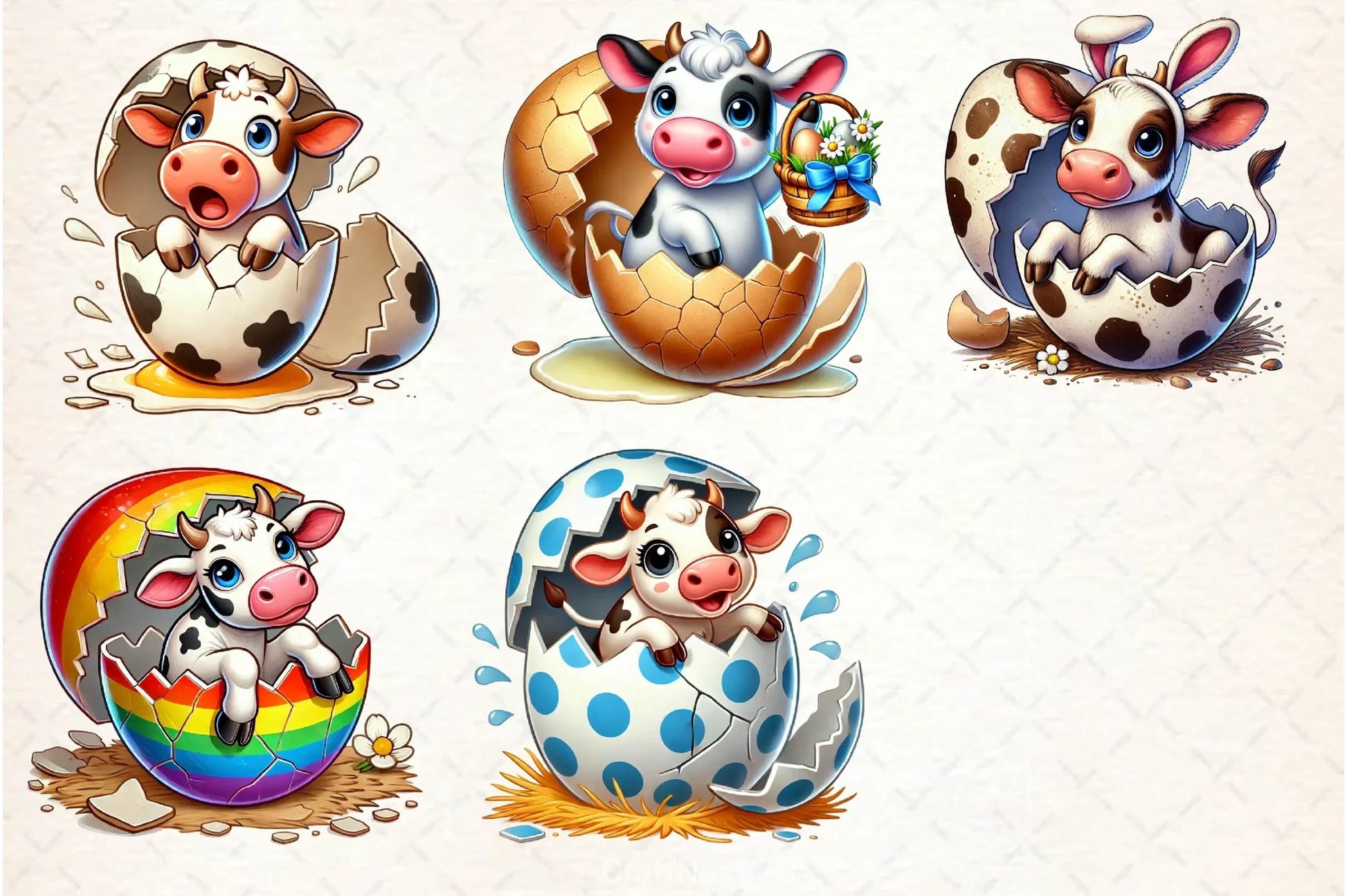 Easter Cow On Cracked Egg Clipart Bundle 2 - CraftNest - Digital Crafting and Art