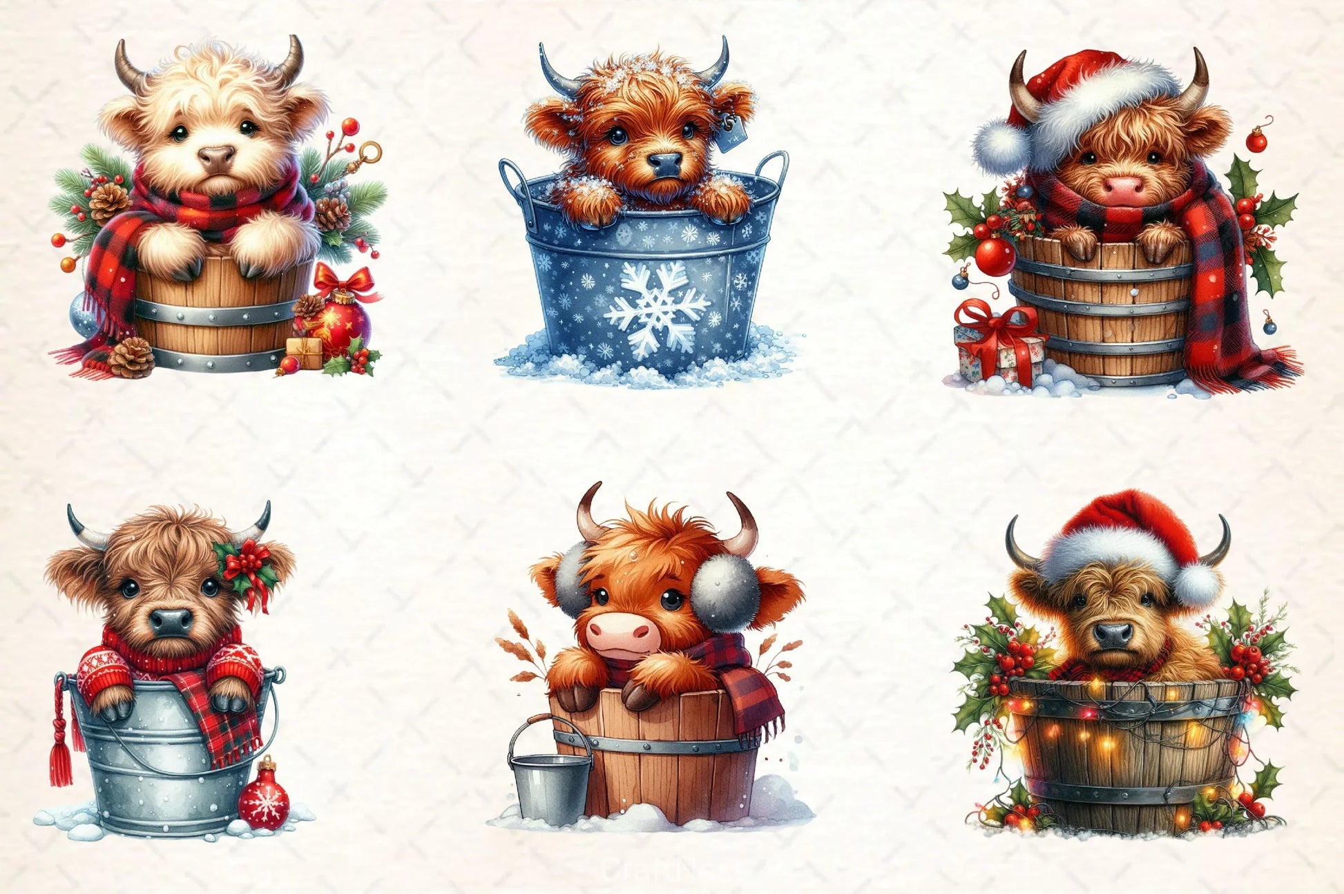 Christmas Highland Cows In Bucket Clipart Bundle - CraftNest - Digital Crafting and Art