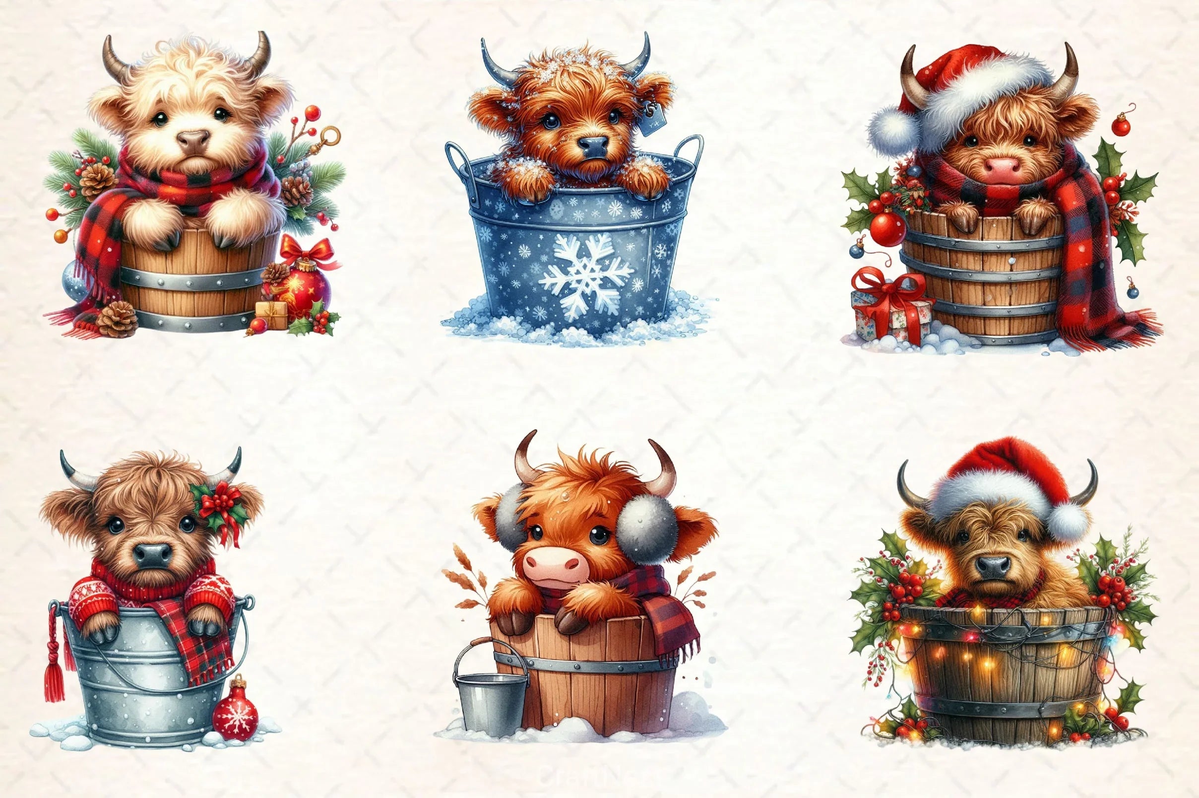 Christmas Highland Cows In Bucket Clipart Bundle - CraftNest - Digital Crafting and Art