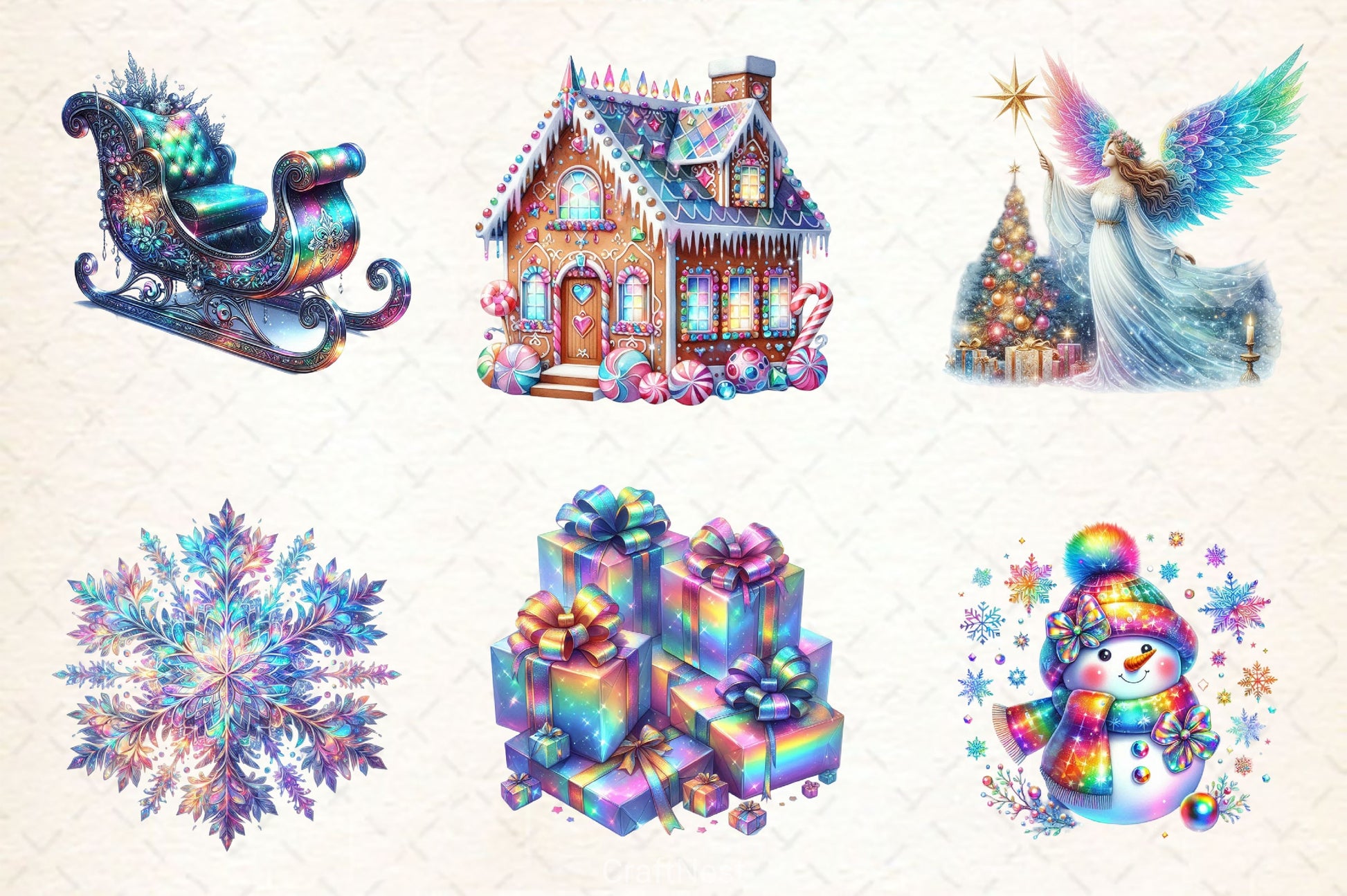 Holographic Christmas Clipart Bundle 5 - CraftNest - Digital Crafting and Art