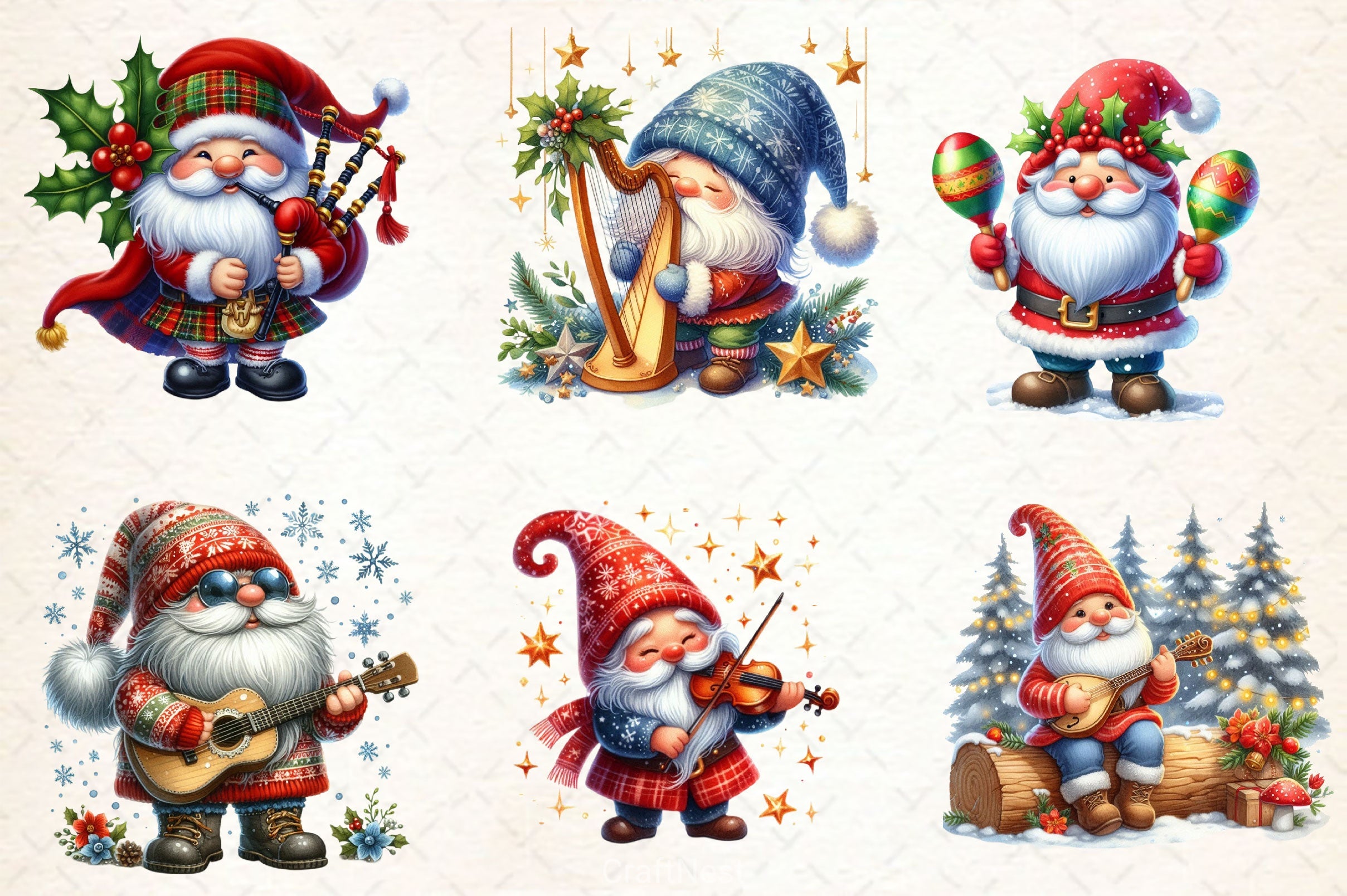 Christmas Gnome Musicians Clipart Bundle 2 - CraftNest - Digital Crafting and Art