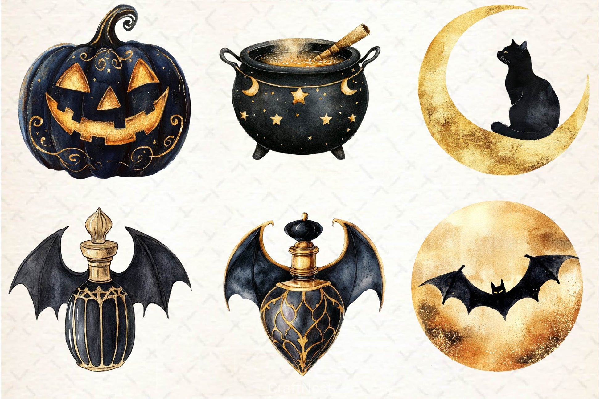 Luxury Black And Gold Halloween Clipart Bundle - CraftNest - Digital Crafting and Art