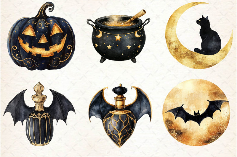Luxury Black And Gold Halloween Clipart Bundle - CraftNest - Digital Crafting and Art