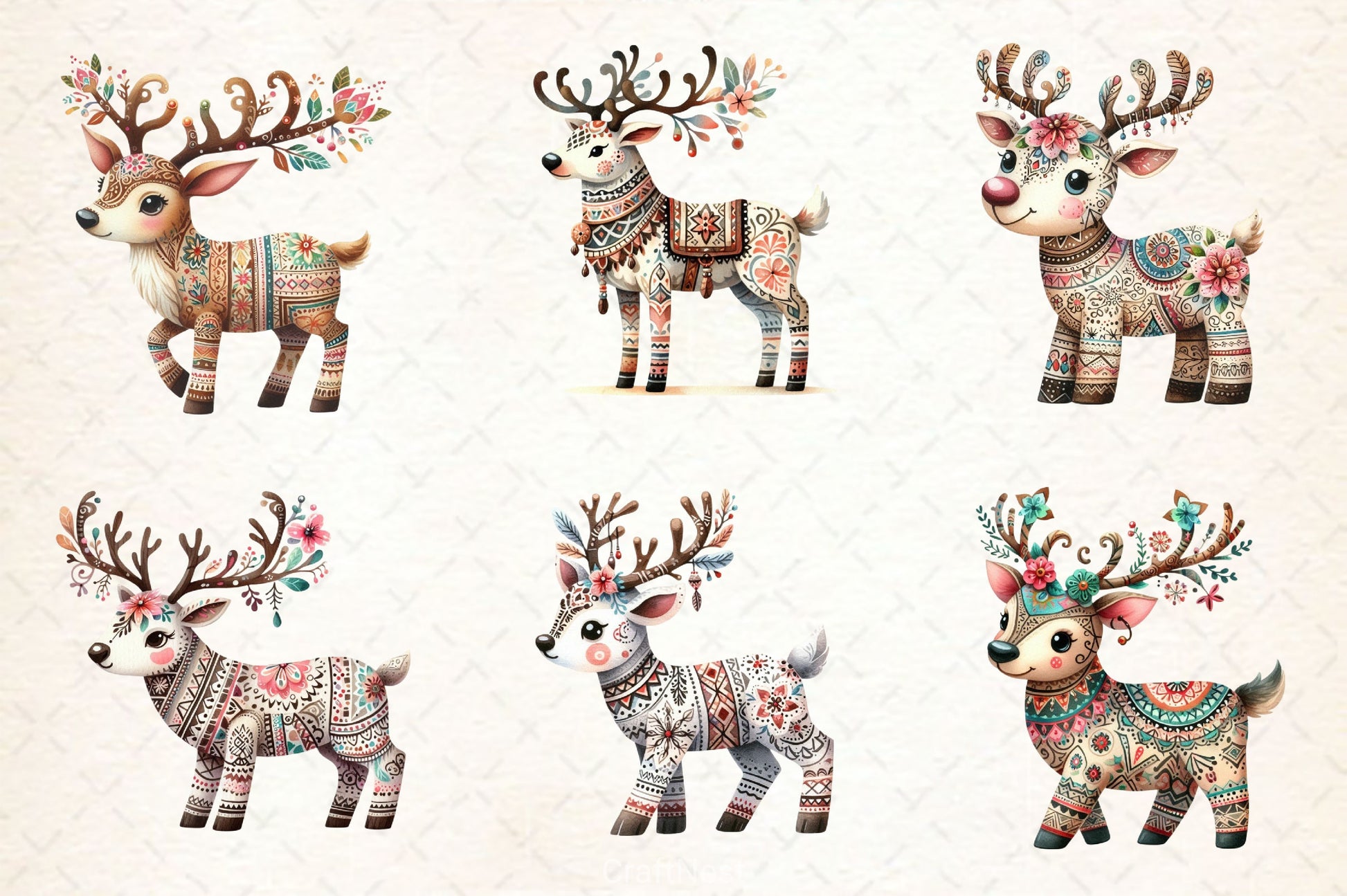 Christmas Boho Reindeer Clipart Bundle - CraftNest - Digital Crafting and Art