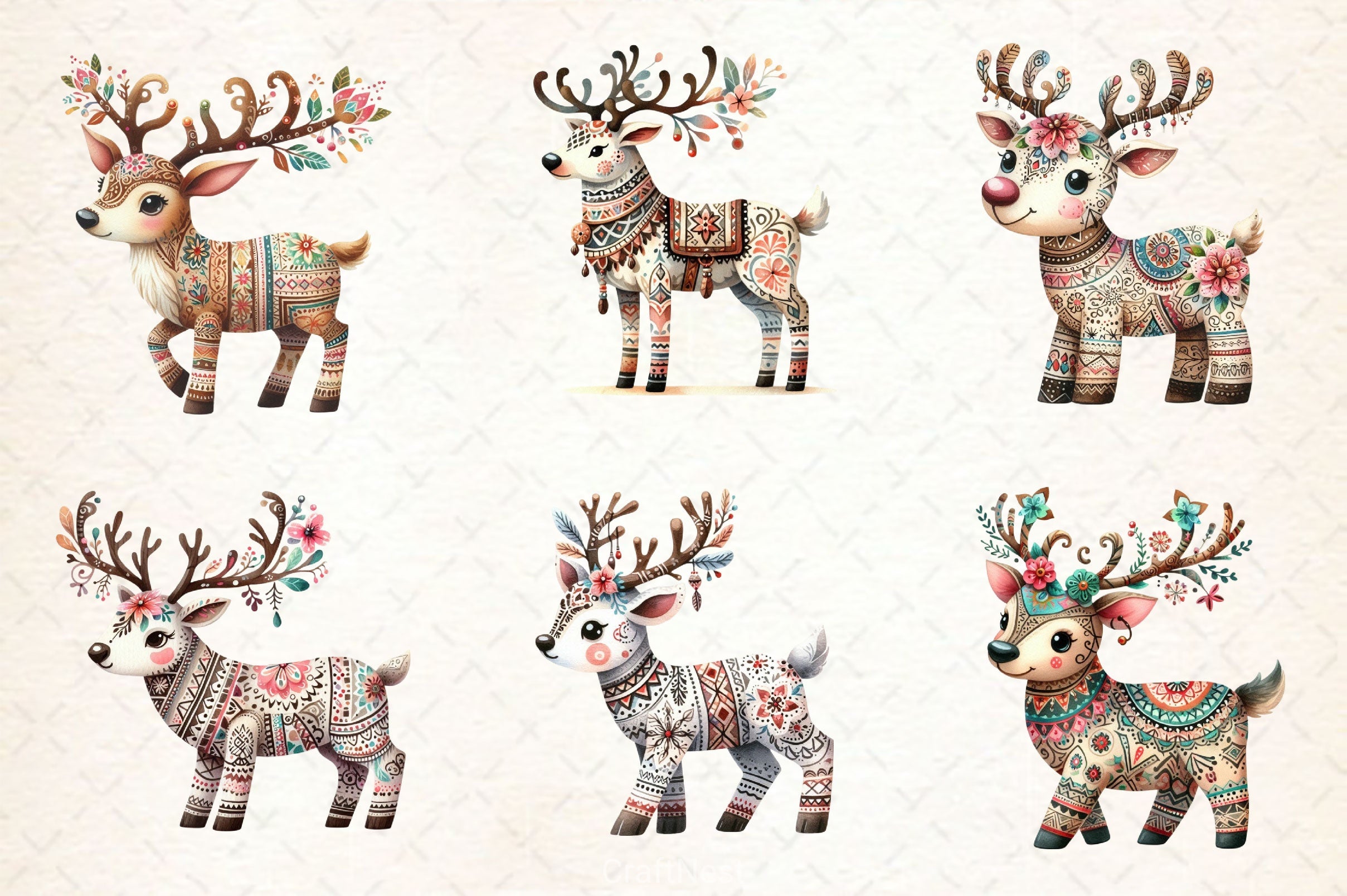 Christmas Boho Reindeer Clipart Bundle - CraftNest - Digital Crafting and Art