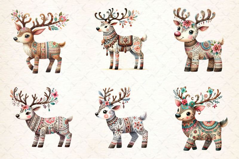 Christmas Boho Reindeer Clipart Bundle - CraftNest - Digital Crafting and Art