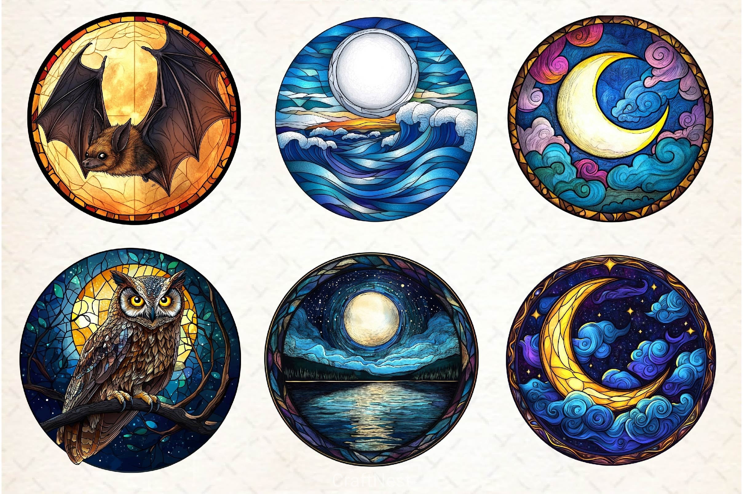 Moonlit Nights Stained Glass Circle Clipart Bundle - CraftNest - Digital Crafting and Art