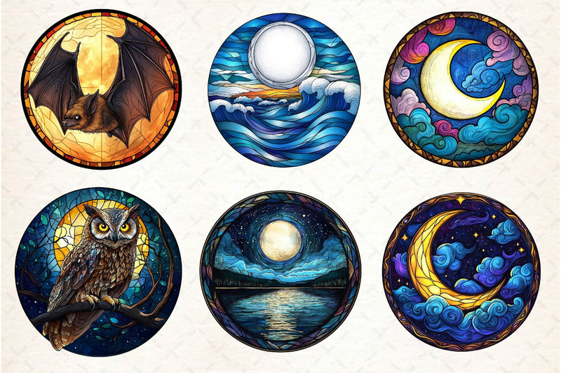 Moonlit Nights Stained Glass Circle Clipart Bundle - CraftNest - Digital Crafting and Art