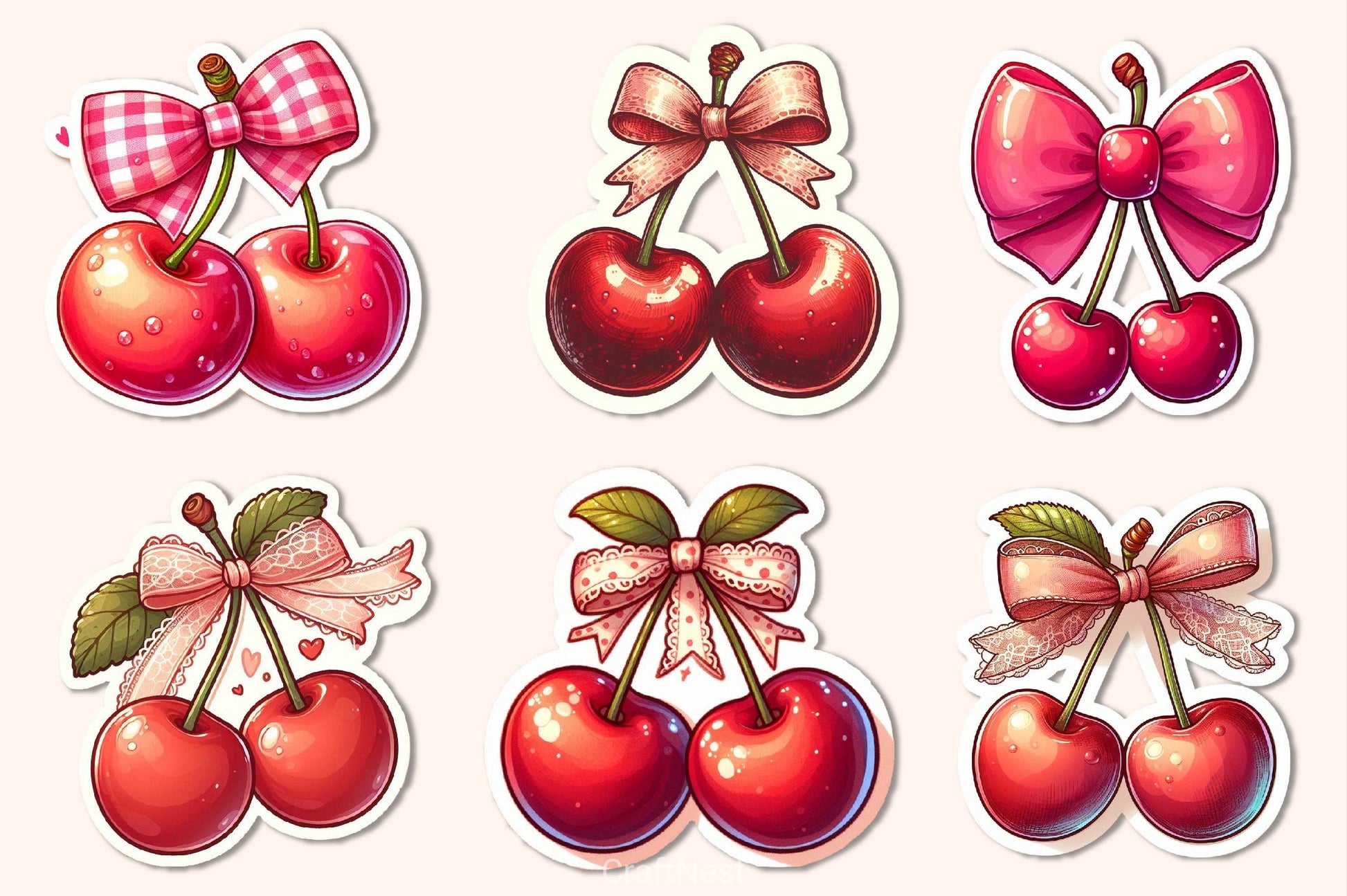 Kawaii Cherry With Bow Clipart Bundle - CraftNest - Digital Crafting and Art