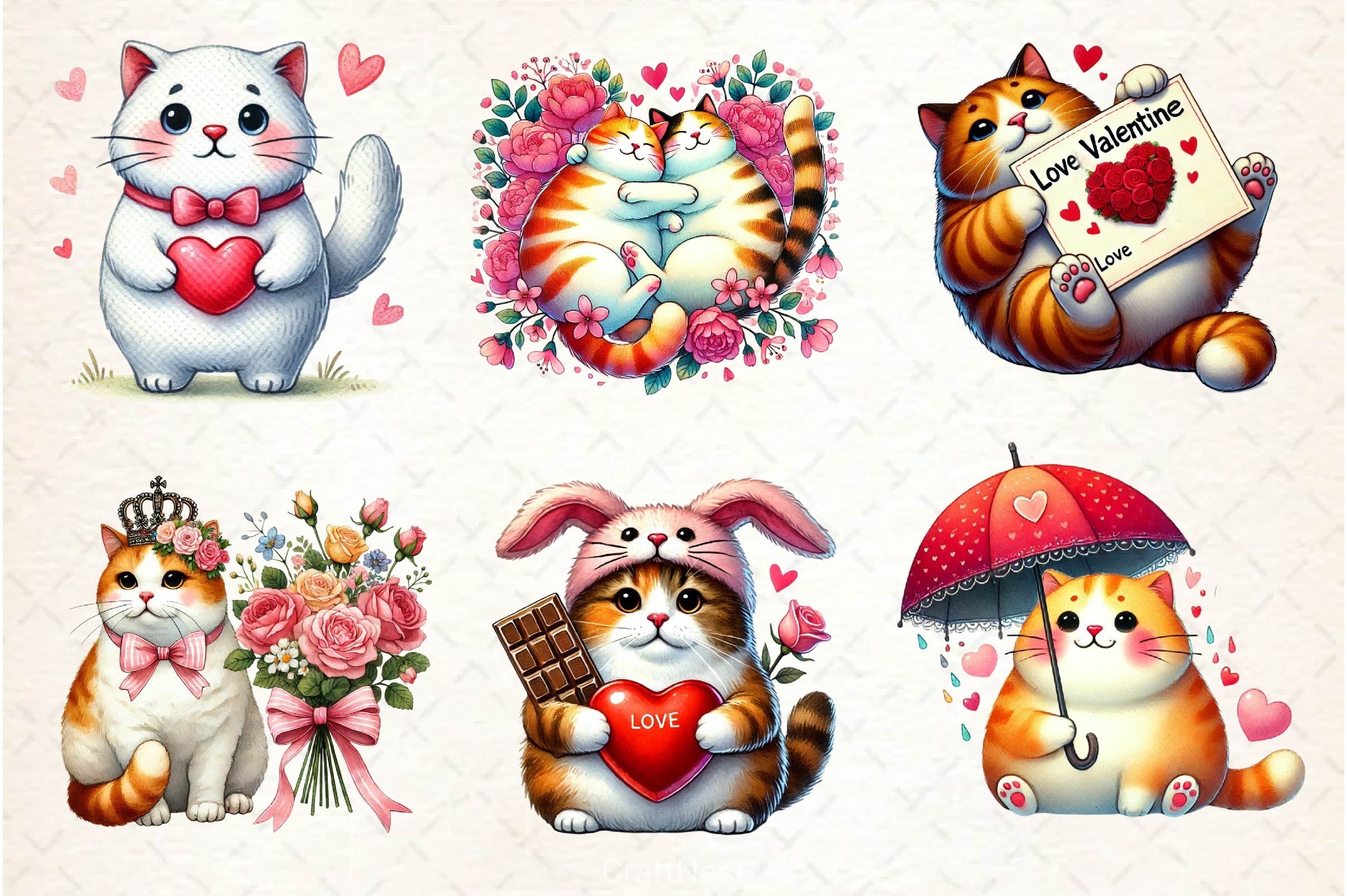 Valentine Fat Cat Clipart Bundle - CraftNest - Digital Crafting and Art