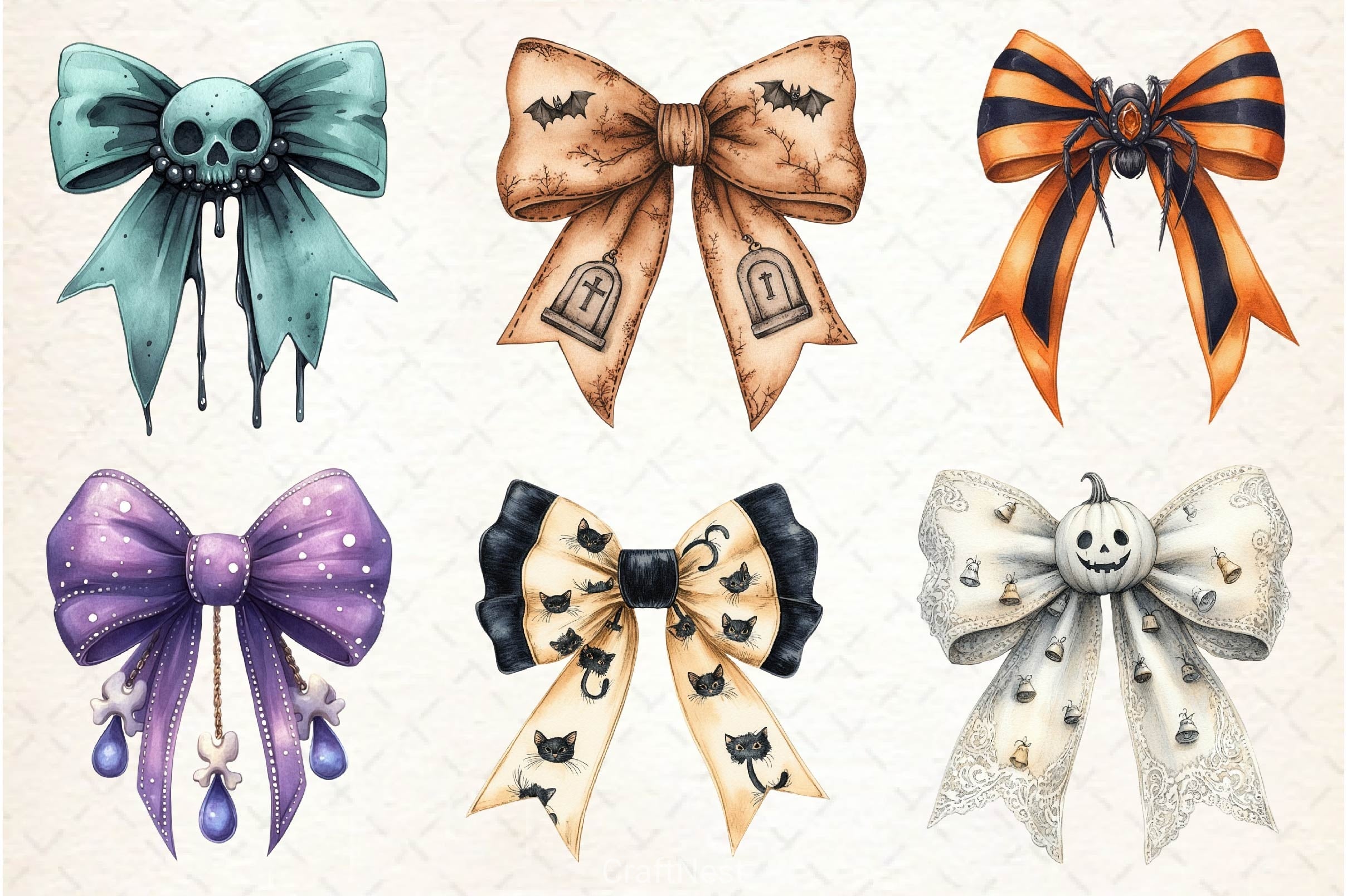 Halloween Coquette Bow Clipart Bundle 4 - CraftNest - Digital Crafting and Art