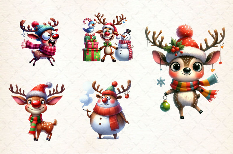 Funny Christmas Deer Clipart Bundle 2 - CraftNest - Digital Crafting and Art