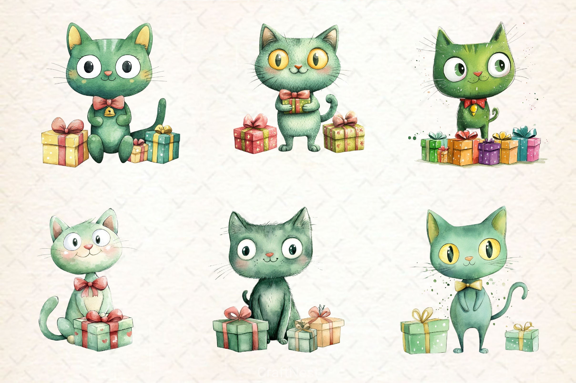 Cute Green Christmas Cat Clipart Bundle 2 - CraftNest - Digital Crafting and Art