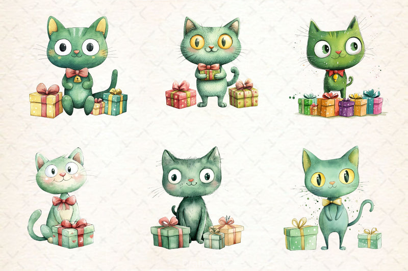 Cute Green Christmas Cat Clipart Bundle 2 - CraftNest - Digital Crafting and Art