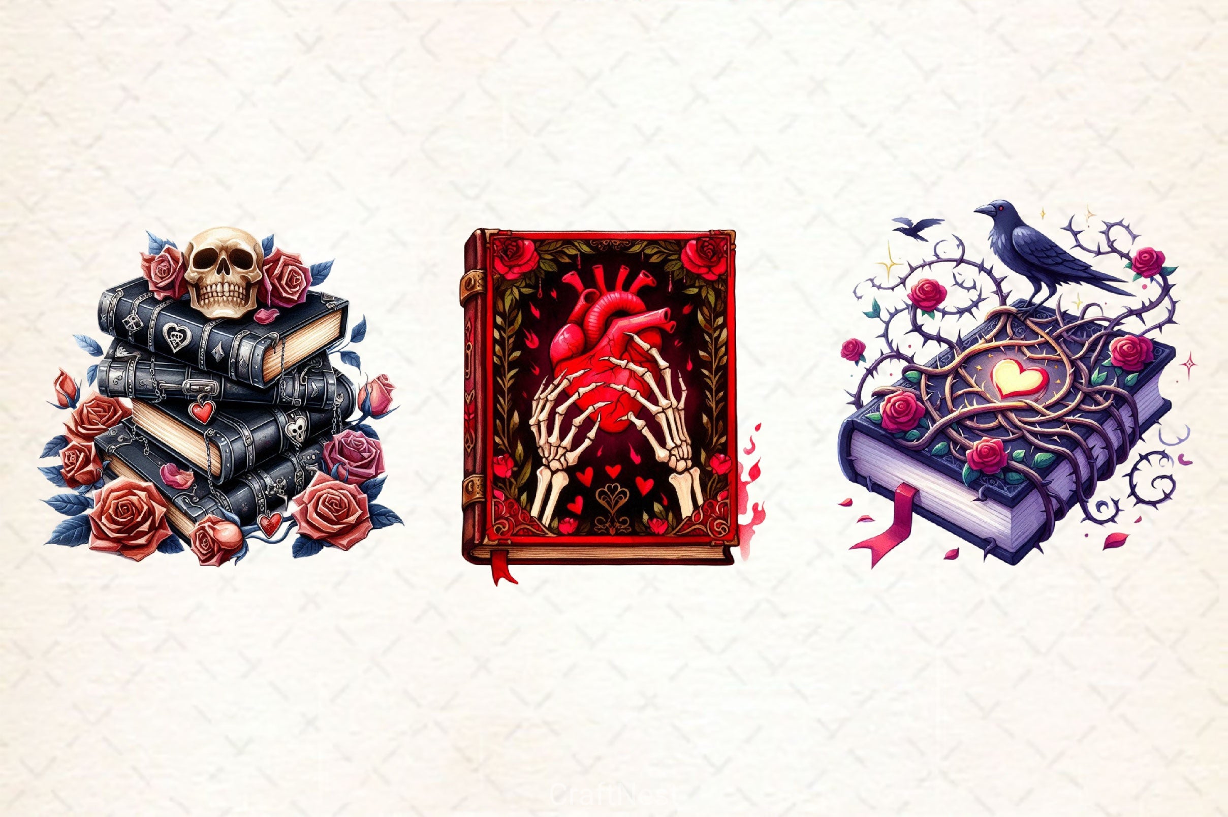 Gothic Valentine's Day Books Clipart Bundle 1 - CraftNest - Digital Crafting and Art