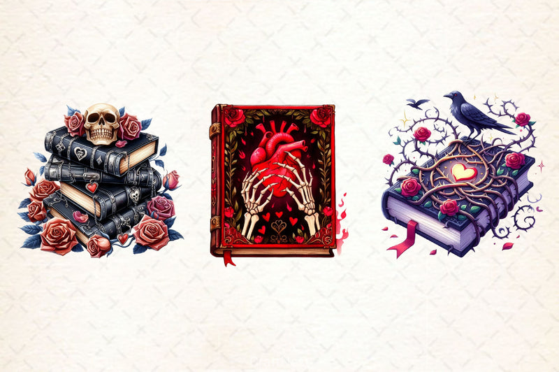 Gothic Valentine's Day Books Clipart Bundle 1 - CraftNest - Digital Crafting and Art