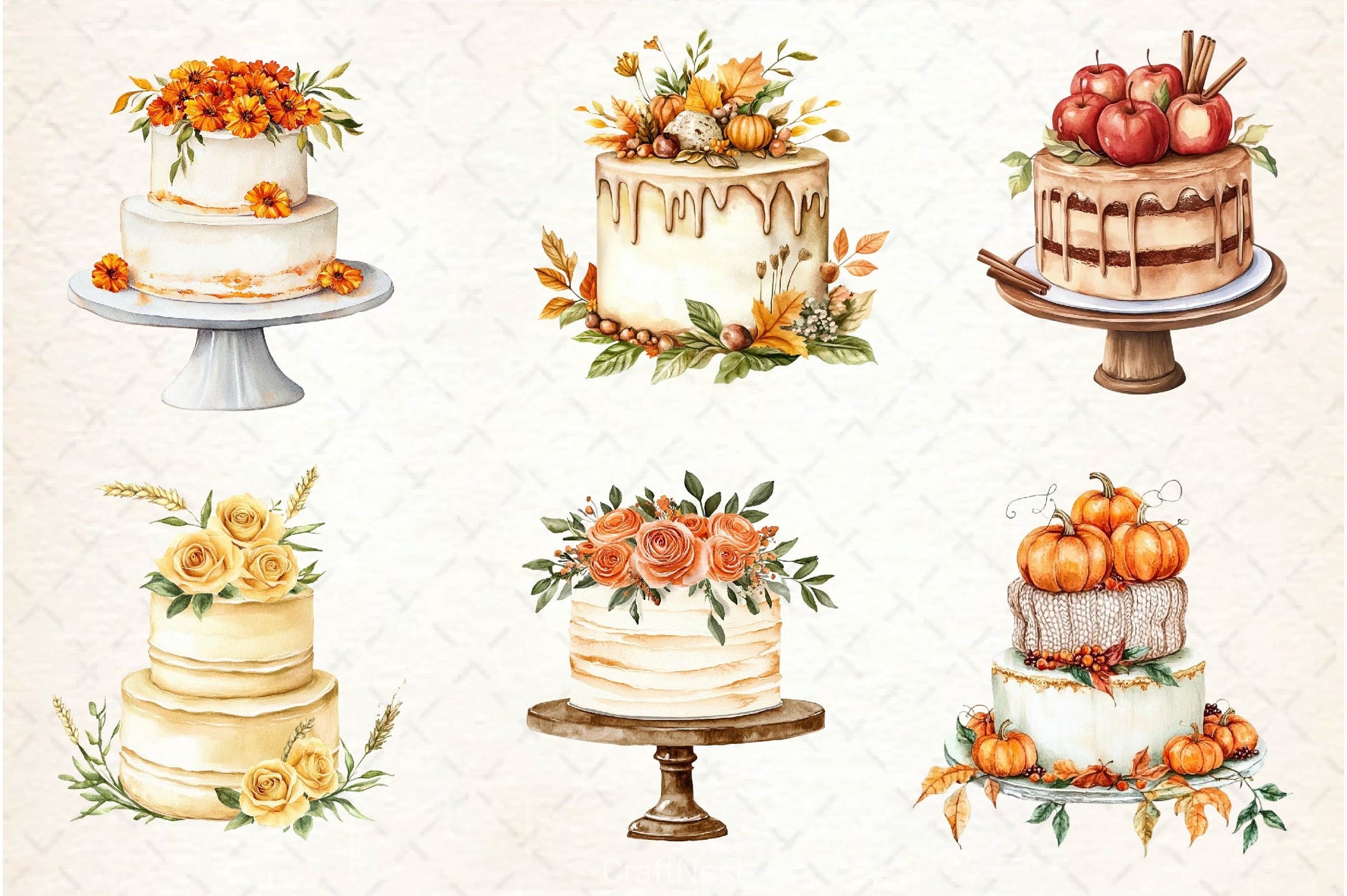 Autumn Wedding Cake Clipart Bundle - CraftNest - Digital Crafting and Art