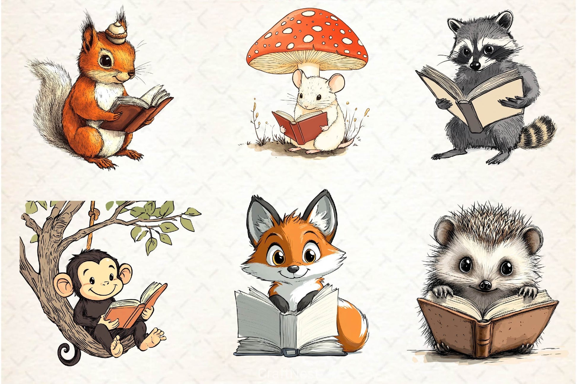 Funny Animals Reading Book Clipart Bundle 3 - CraftNest - Digital Crafting and Art