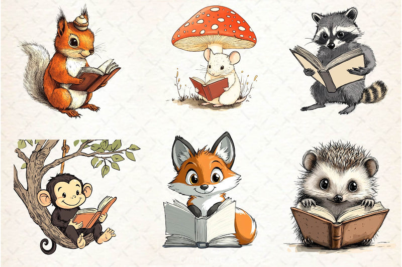 Funny Animals Reading Book Clipart Bundle 3 - CraftNest - Digital Crafting and Art